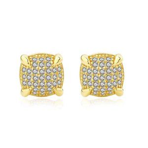 18k Yellow Gold over 925 Sterling Silver CZ Accent Micro-Pavé  Stud Earrings